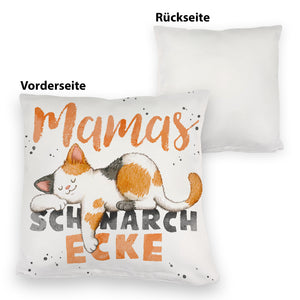 Orange Katze Kissen mit Spruch Mamas Schnarchecke