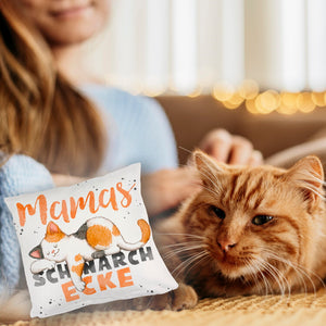 Orange Katze Kissen mit Spruch Mamas Schnarchecke