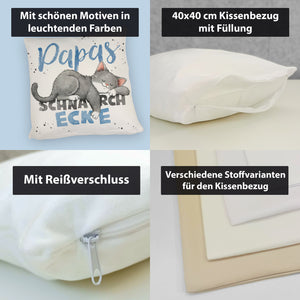 Orange Katze Kissen mit Spruch Mamas Schnarchecke