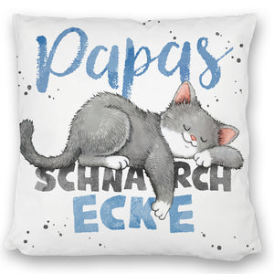 Orange Katze Kissen mit Spruch Mamas Schnarchecke