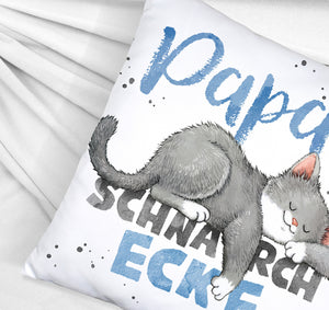 Orange Katze Kissen mit Spruch Mamas Schnarchecke