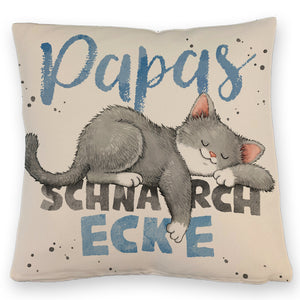 Orange Katze Kissen mit Spruch Mamas Schnarchecke