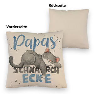 Orange Katze Kissen mit Spruch Mamas Schnarchecke