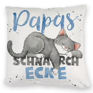 Orange Katze Kissen mit Spruch Mamas Schnarchecke