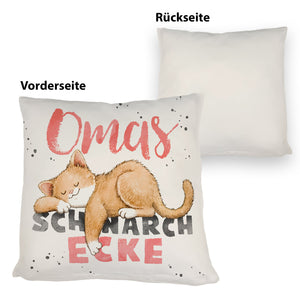 Orange Katze Kissen mit Spruch Mamas Schnarchecke