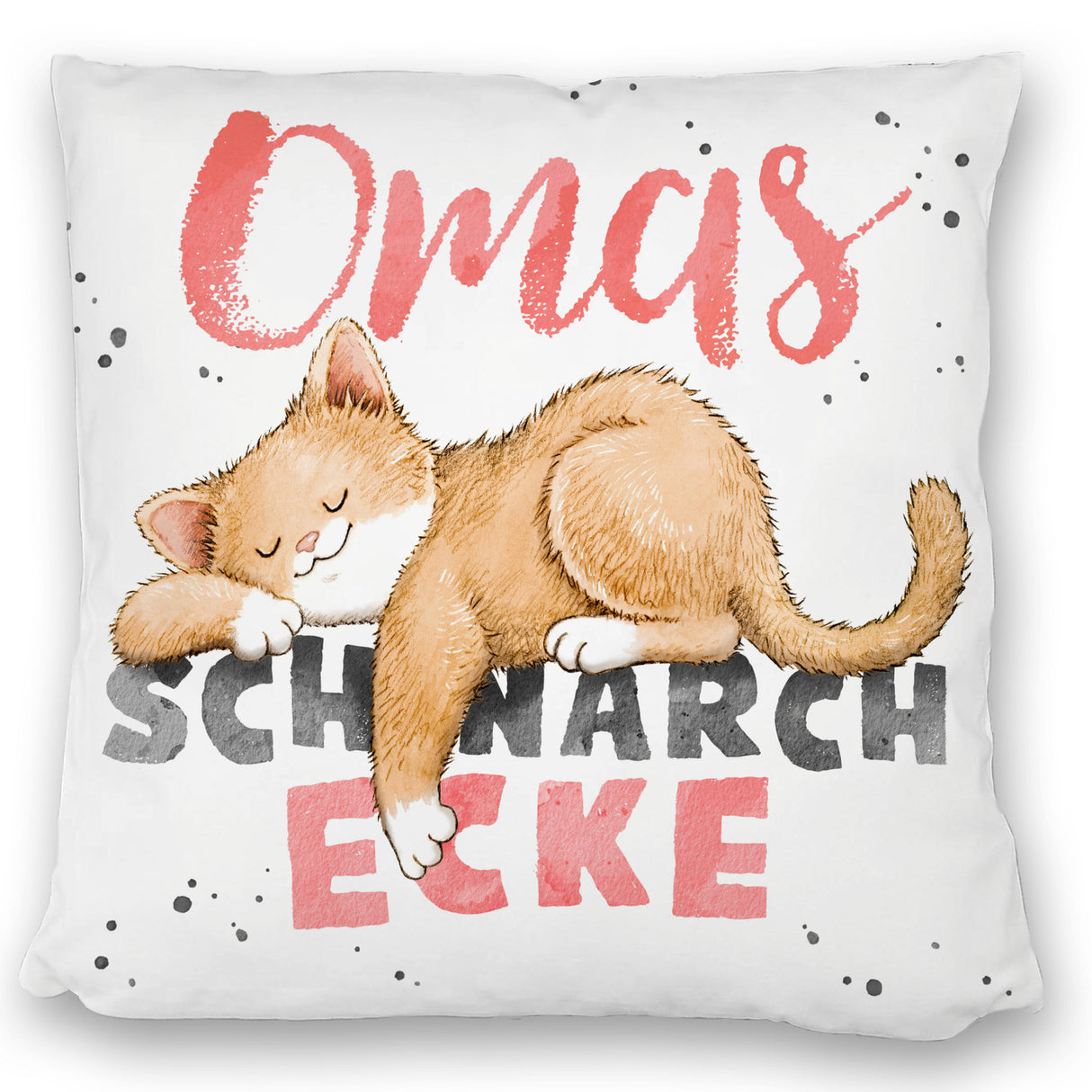 Orange Katze Kissen mit Spruch Mamas Schnarchecke