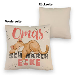 Orange Katze Kissen mit Spruch Mamas Schnarchecke