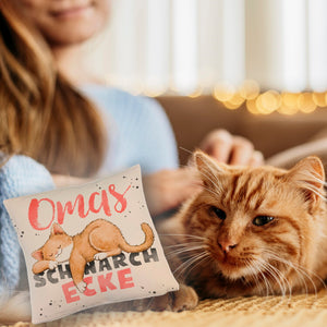 Orange Katze Kissen mit Spruch Mamas Schnarchecke