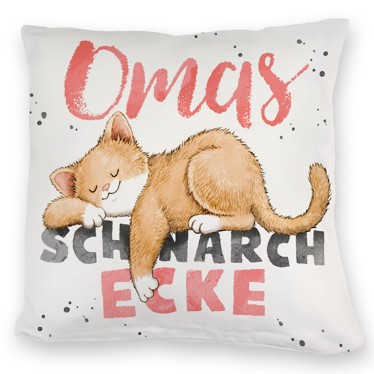 Orange Katze Kissen mit Spruch Mamas Schnarchecke