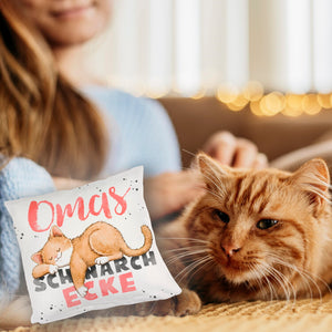 Orange Katze Kissen mit Spruch Mamas Schnarchecke