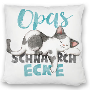 Orange Katze Kissen mit Spruch Mamas Schnarchecke