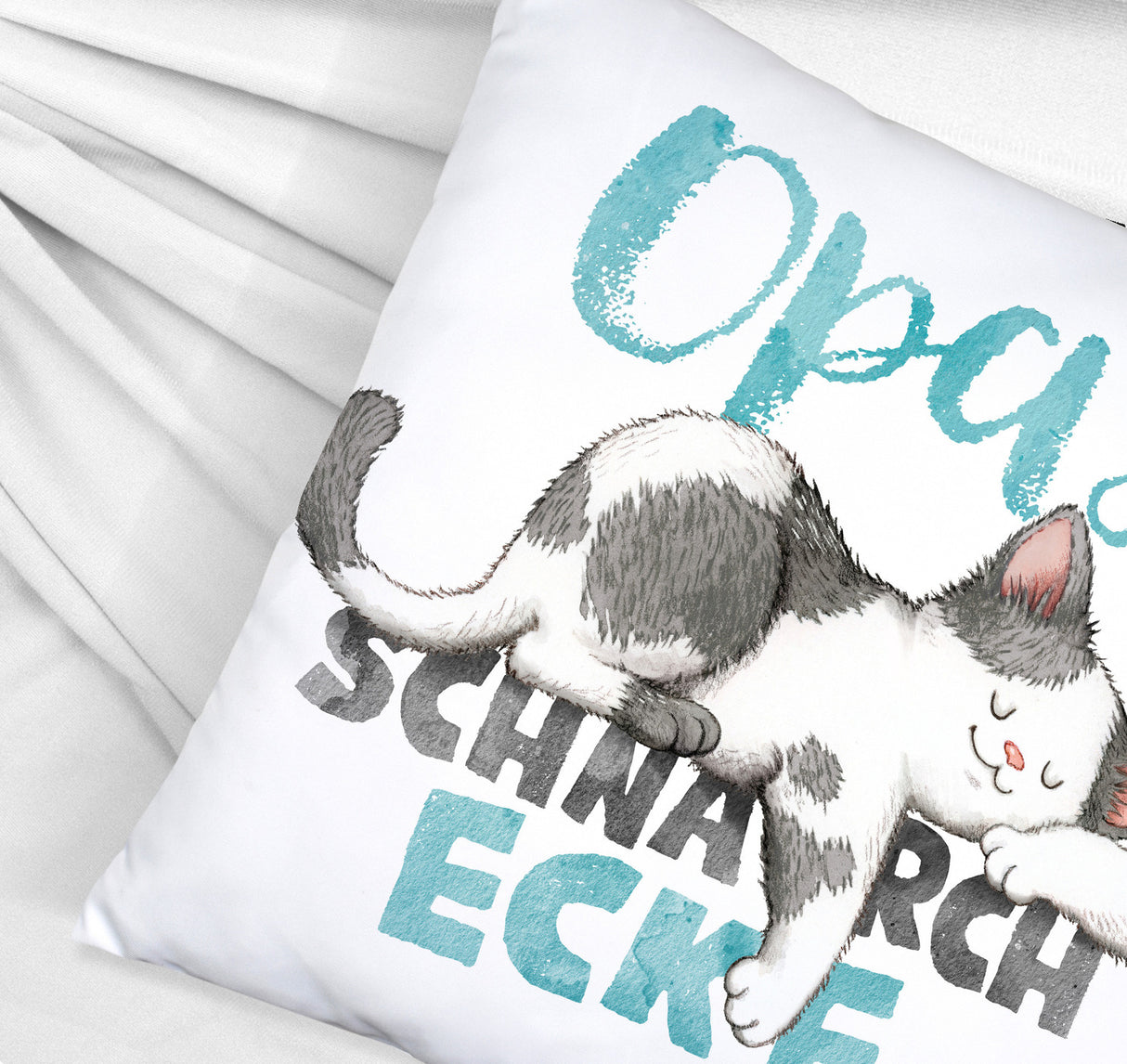 Orange Katze Kissen mit Spruch Mamas Schnarchecke