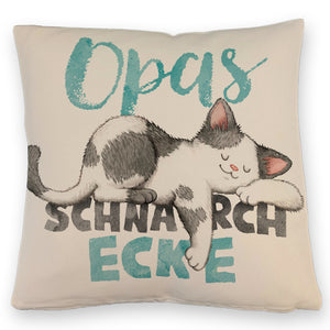Orange Katze Kissen mit Spruch Mamas Schnarchecke