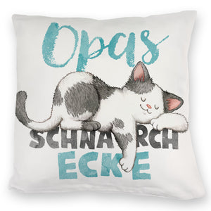 Orange Katze Kissen mit Spruch Mamas Schnarchecke