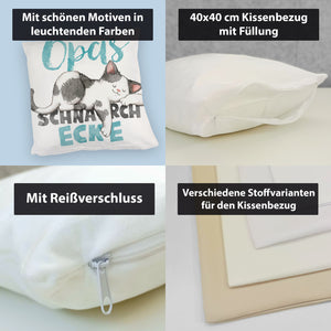 Orange Katze Kissen mit Spruch Mamas Schnarchecke