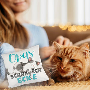 Orange Katze Kissen mit Spruch Mamas Schnarchecke