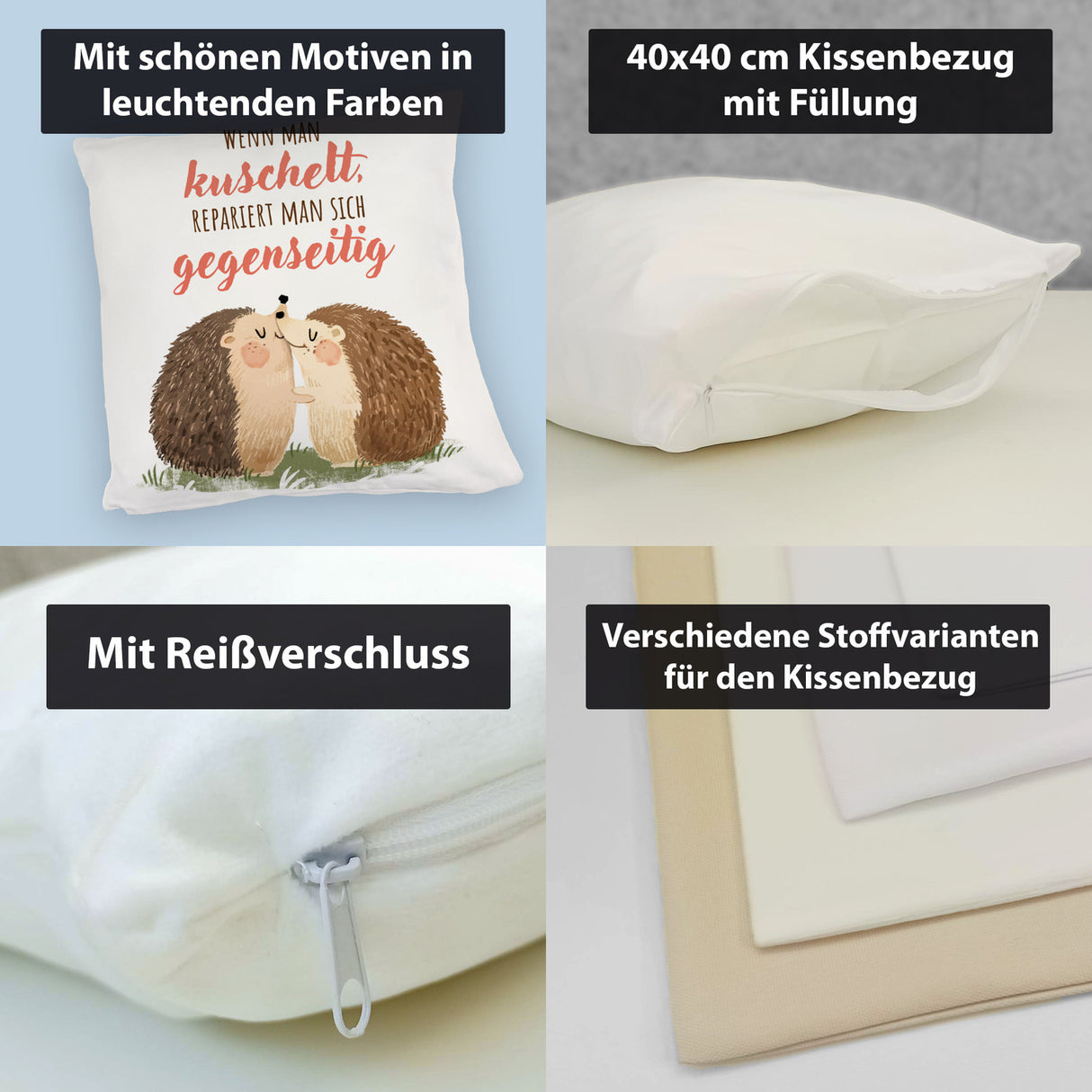 Igel Pärchen Kissen mit Spruch Beim kuscheln repariert man sich gegenseitig
