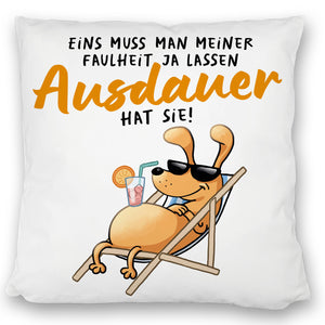 Fauler Hund Kissen mit Spruch Meine Faulheit hat Ausdauer