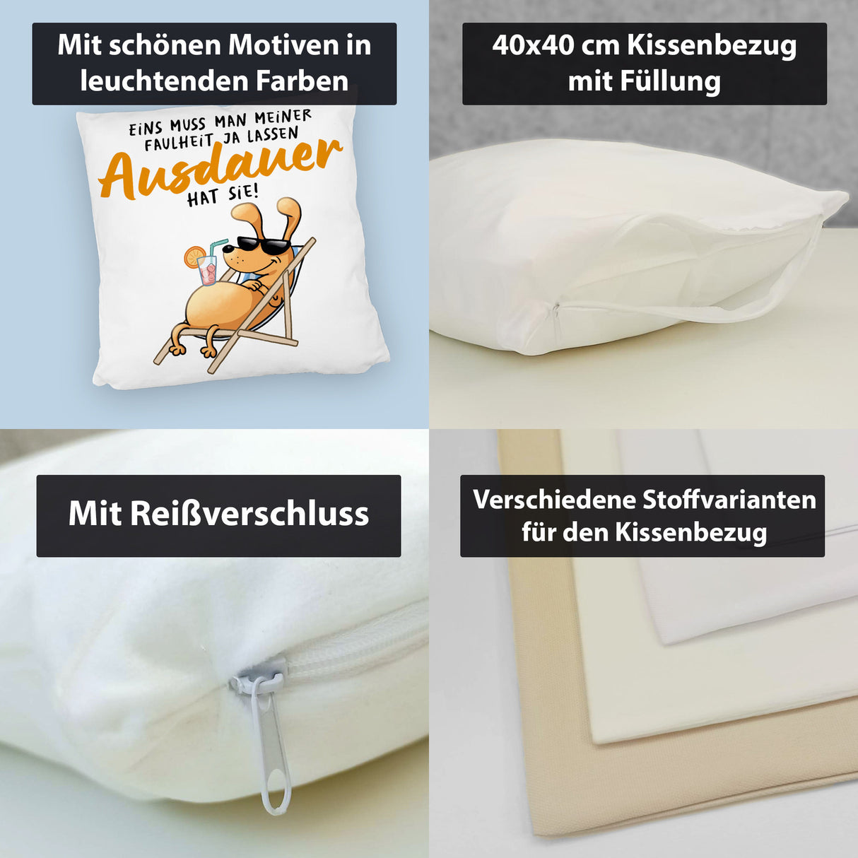 Fauler Hund Kissen mit Spruch Meine Faulheit hat Ausdauer