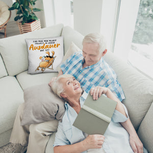Fauler Hund Kissen mit Spruch Meine Faulheit hat Ausdauer