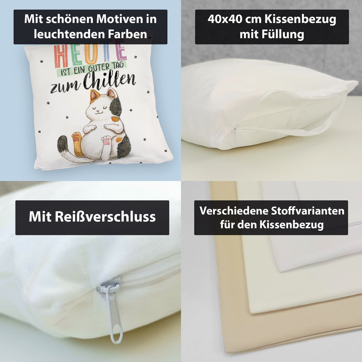 Glückskatze Kissen mit Spruch Heute ist ein guter Tag zum Chillen