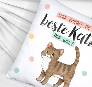 Beste Katze der Welt Kissen mit oranger Katze Katze und Spruch