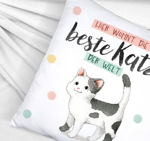 Beste Katze der Welt Kissen mit oranger Katze Katze und Spruch