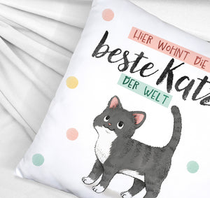 Beste Katze der Welt Kissen mit oranger Katze Katze und Spruch
