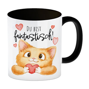 Katze Kaffeebecher mit Spruch Du bist fantastisch