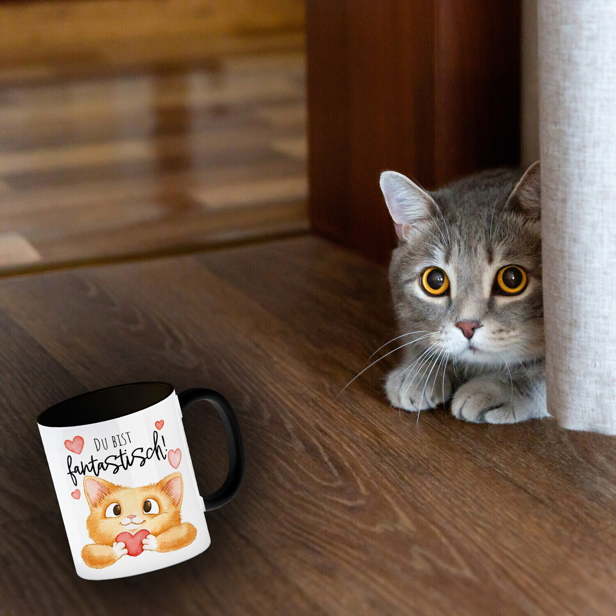 Katze Kaffeebecher mit Spruch Du bist fantastisch