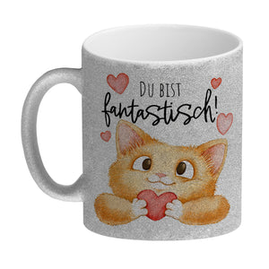 Katze Kaffeebecher mit Spruch Du bist fantastisch