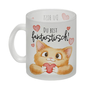 Katze Kaffeebecher mit Spruch Du bist fantastisch