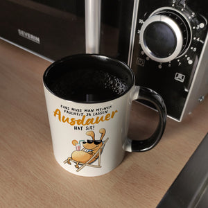Fauler Hund Kaffeebecher mit Spruch Meine Faulheit hat Ausdauer