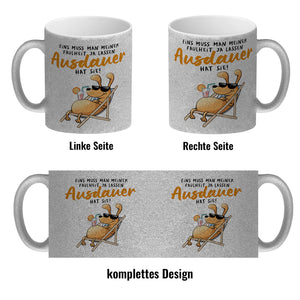 Fauler Hund Kaffeebecher mit Spruch Meine Faulheit hat Ausdauer