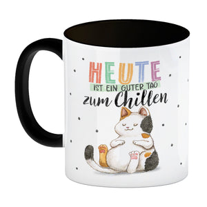 Glückskatze Kaffeebecher mit Spruch Heute ist ein guter Tag zum Chillen