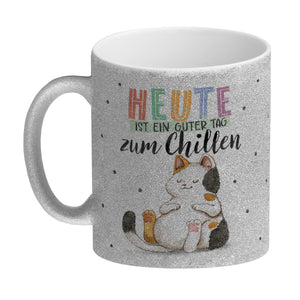Glückskatze Kaffeebecher mit Spruch Heute ist ein guter Tag zum Chillen