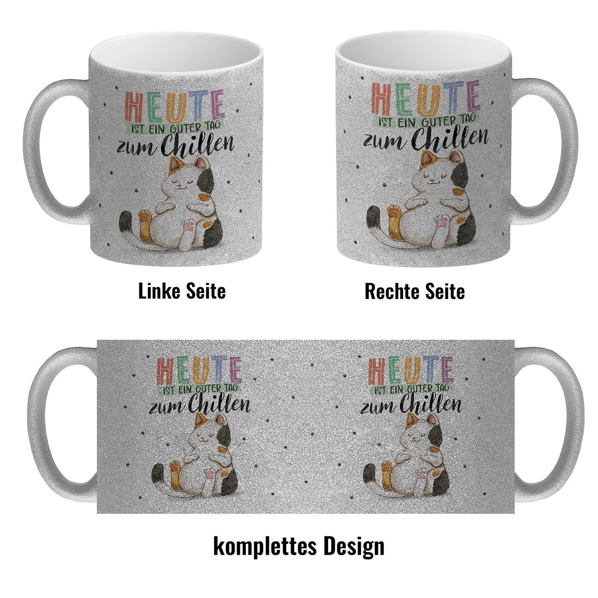 Glückskatze Kaffeebecher mit Spruch Heute ist ein guter Tag zum Chillen