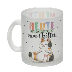 Glückskatze Kaffeebecher mit Spruch Heute ist ein guter Tag zum Chillen