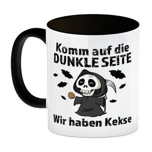 Komm auf die dunkle Seite Kaffeebecher mit Spruch Wir haben Kekse