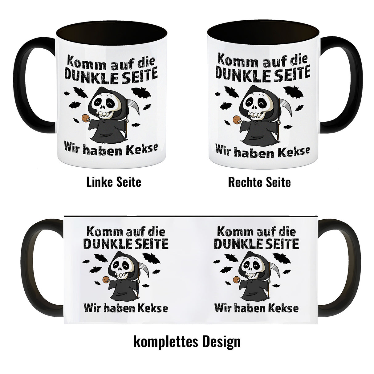 Komm auf die dunkle Seite Kaffeebecher mit Spruch Wir haben Kekse