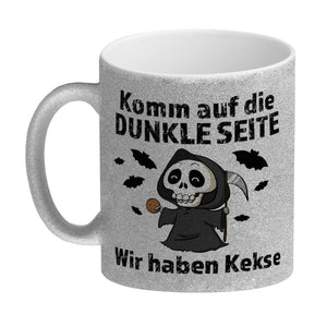 Komm auf die dunkle Seite Kaffeebecher mit Spruch Wir haben Kekse