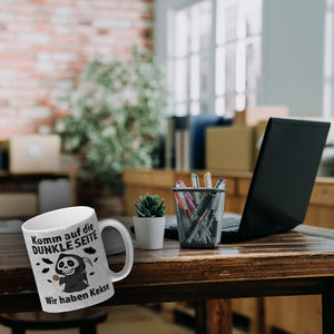 Komm auf die dunkle Seite Kaffeebecher mit Spruch Wir haben Kekse