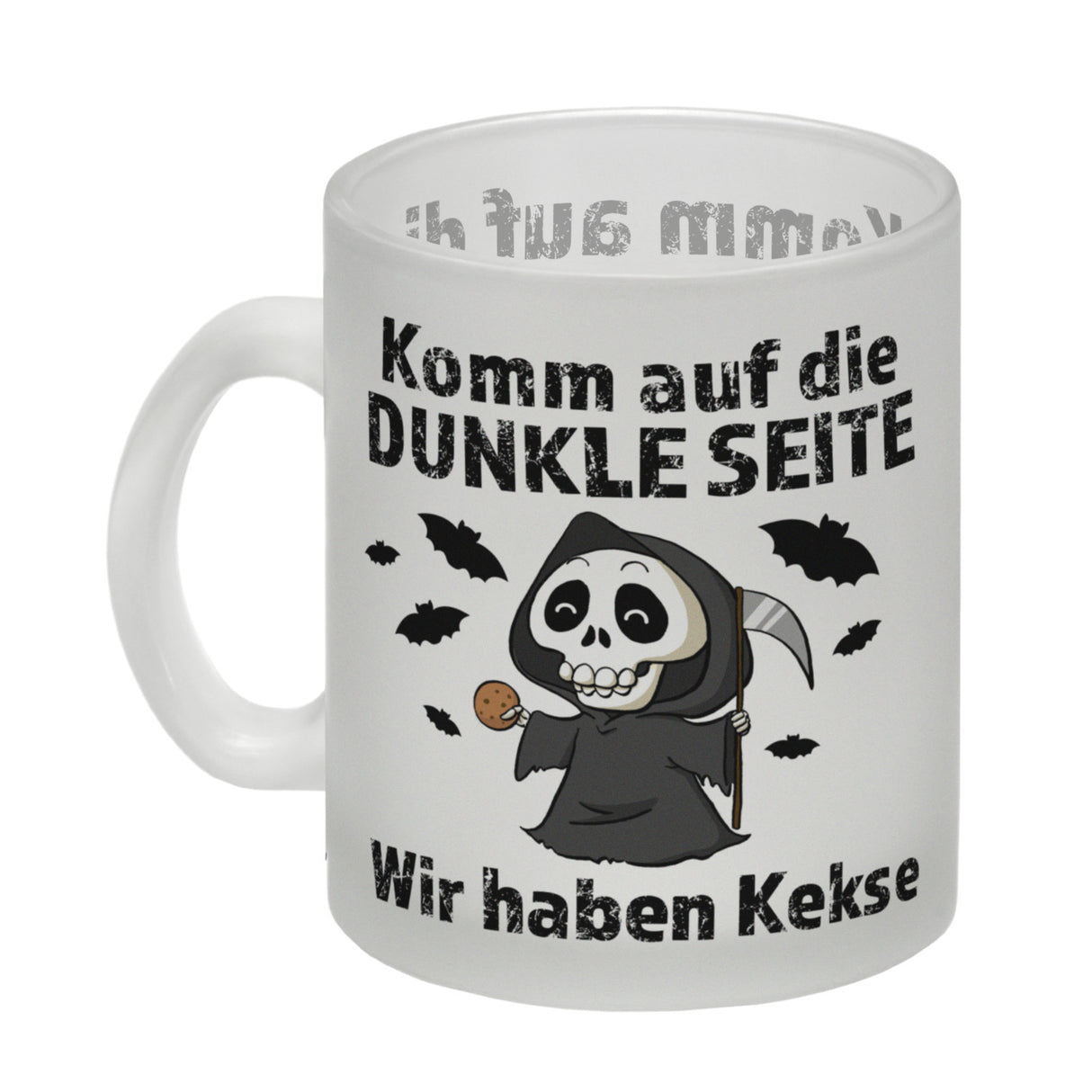 Komm auf die dunkle Seite Kaffeebecher mit Spruch Wir haben Kekse