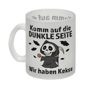 Komm auf die dunkle Seite Kaffeebecher mit Spruch Wir haben Kekse
