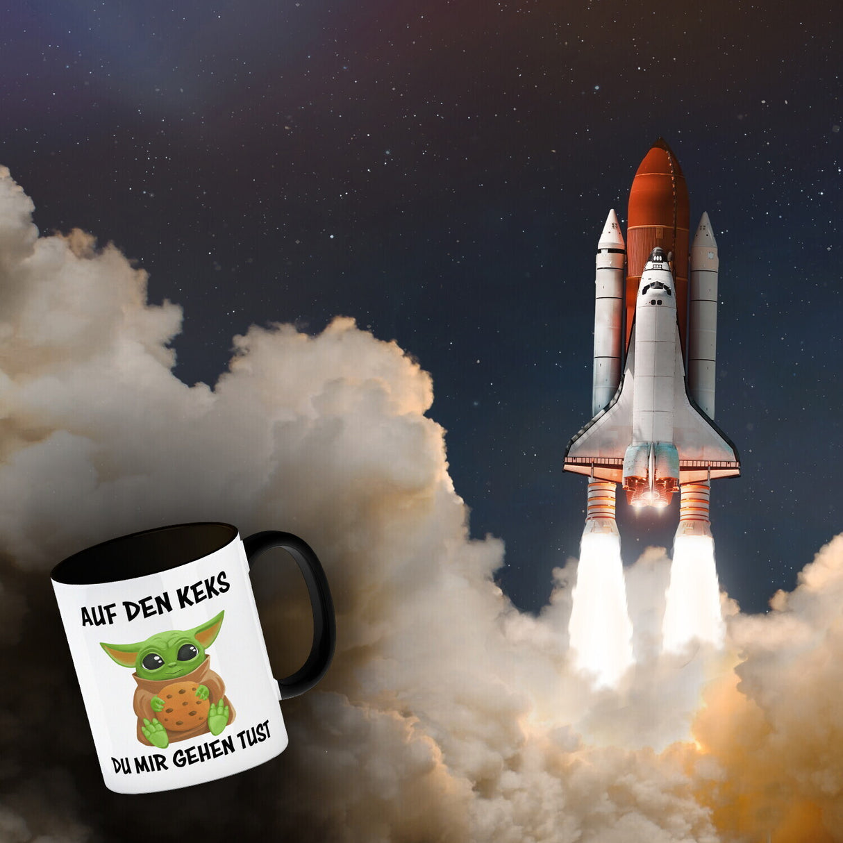 Baby-Alien Kaffeebecher mit Spruch Auf den Keks du mir gehen tust