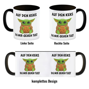 Baby-Alien Kaffeebecher mit Spruch Auf den Keks du mir gehen tust