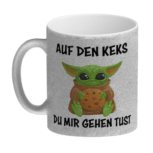 Baby-Alien Kaffeebecher mit Spruch Auf den Keks du mir gehen tust