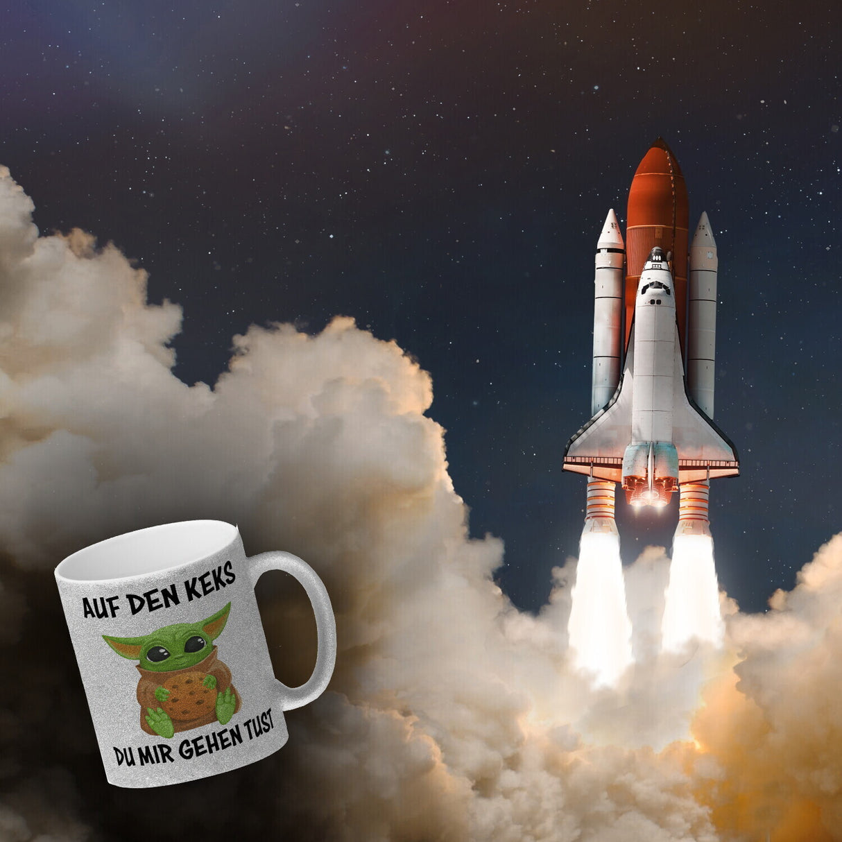 Baby-Alien Kaffeebecher mit Spruch Auf den Keks du mir gehen tust