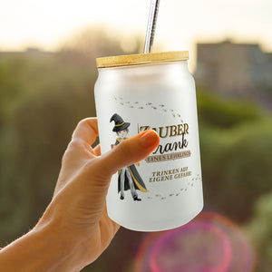 Zaubertrank Trinkglas mit Bambusdeckel mit Zauberschüler