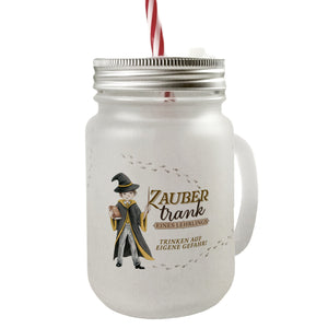 Zaubertrank Trinkglas mit Bambusdeckel mit Zauberschüler